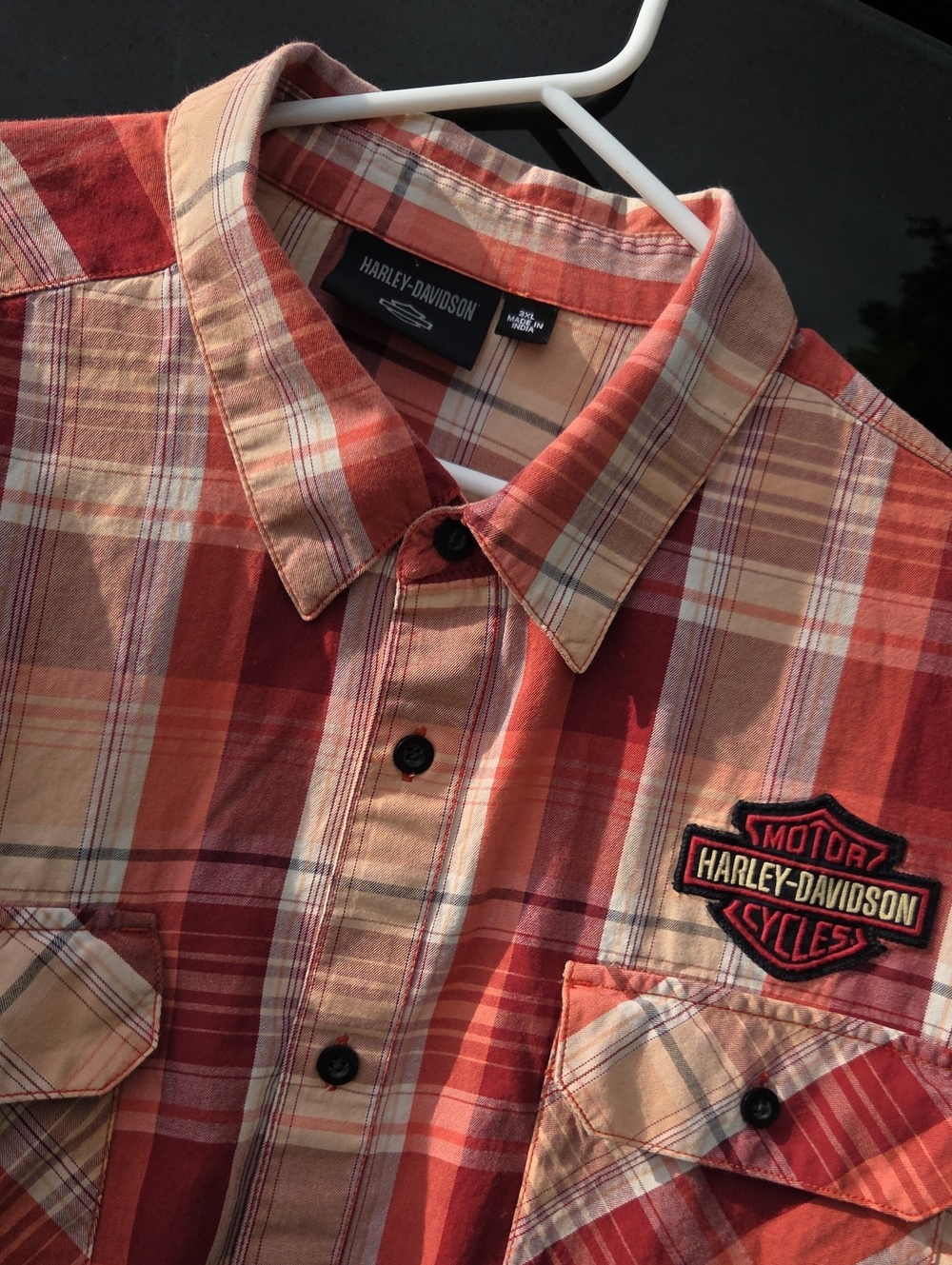 Harley-Davidson Red and Tan Plaid Button-Down Shirt